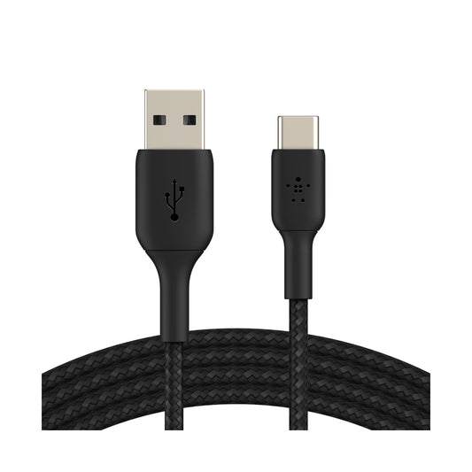 BELKIN Double Nylon Braided Sync and Charge 15W USB-A to C Cable 2M - Black