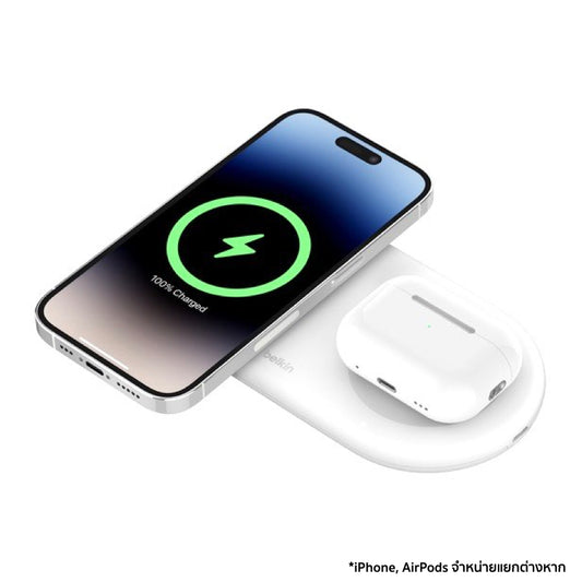 แท่นชาร์จไร้สาย Boost Charge Qi2 15 วัตต์ พร้อมพอร์ต USB-C สี White