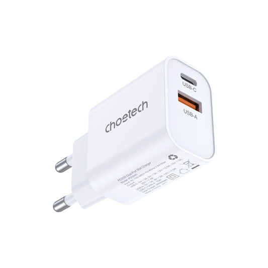 Choetech Dual USB-A and USB-C ports PD 30W TH Plug -White
