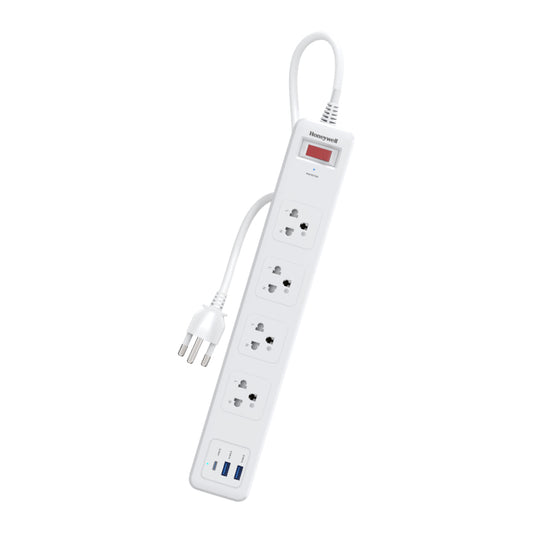 รางปลั๊กไฟ Honeywell 4 Outlet Surge Protector พร้อม USB-C x 1, USB-A x 2