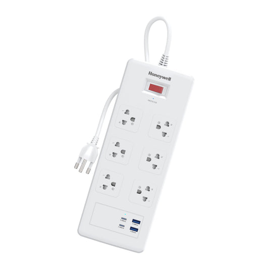 รางปลั๊กไฟ Honeywell 6 Outlet Surge Protector พร้อม USB-C x 2, USB-A x 2