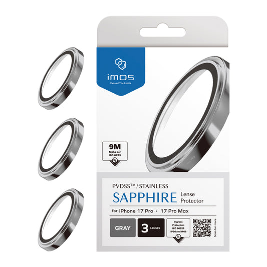 ฟิล์มกระจกป้องกันเลนส์ Sapphire Stainless สำหรับ iPhone 17 Pro / 17 Pro Max สี Titanium/Gray แบรนด์ IMOS