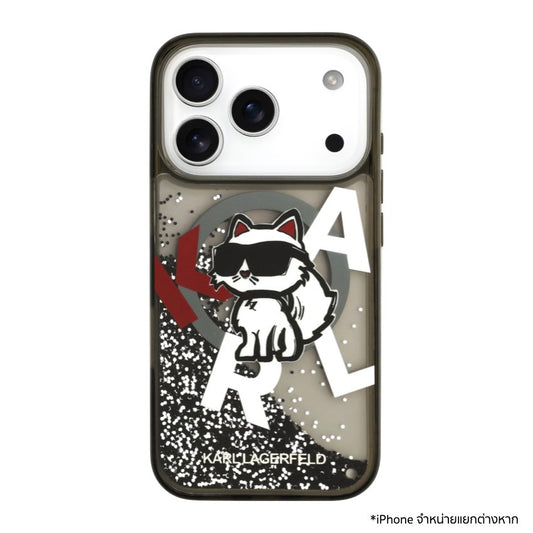 เคสกันกระแทก KARL Scattered Choupette Liquid Glitter MagSafe สำหรับ iPhone 17 Pro ดีไซน์หรูหรา ปกป้องรอบด้าน เข้าถึงพอร์ตง่าย รองรับชาร์จไร้สาย