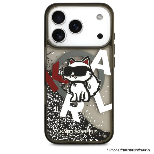 เคสกันกระแทก KARL Scattered Choupette Liquid Glitter MagSafe สำหรับ iPhone 17 Pro Max - Black