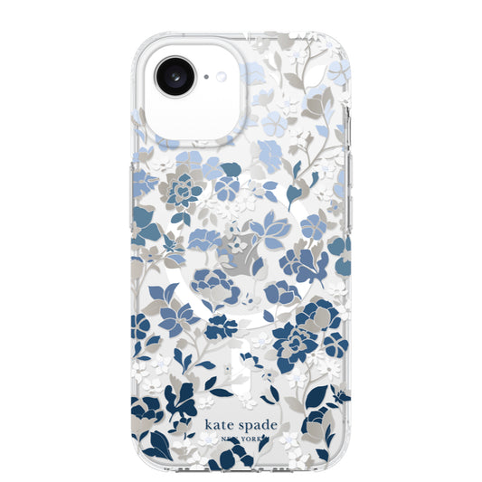 เคสกันกระแทก iPhone 16e Kate Spade รองรับ MagSafe สี Flowerbed Blue w/ Gems