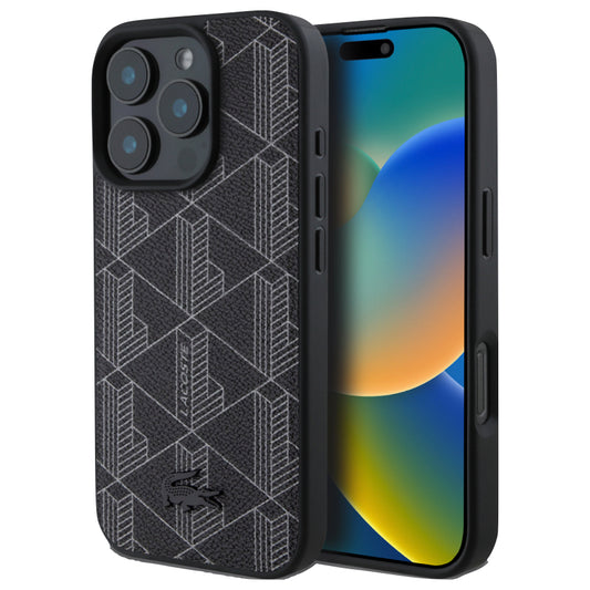 เคสกันกระแทก iPhone 16 Pro Max Lacoste MagSafe Hard Case PVC Monogram สี Black