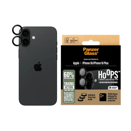 ฟิล์มกระจกกันรอยเลนส์กล้อง iPhone 16 16/16 Plus PanzerGlass รุ่น PaHoops Black