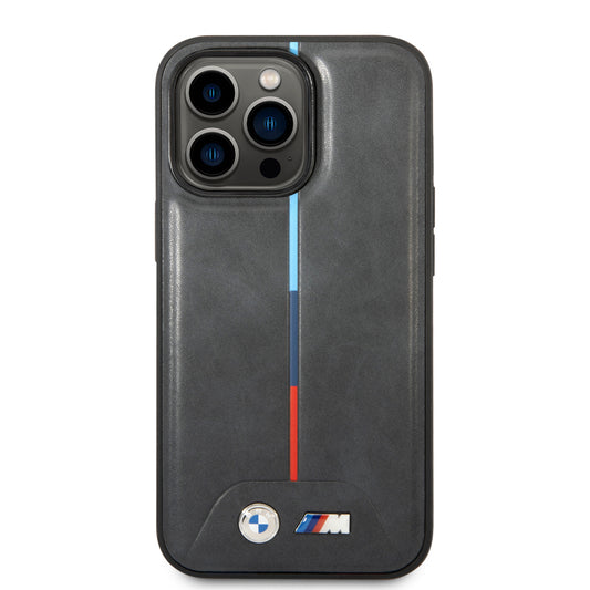 BMW M Mag Quilted Pu Hot Stamped Tricolor Stripe Printed Logo for iPhone 15 Pro - Grey