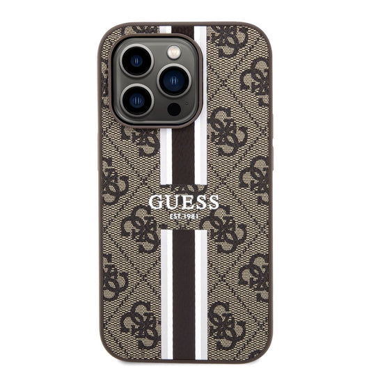 iPhone 14 Pro Case Guess PU 4G With Printed Stripes - Brown