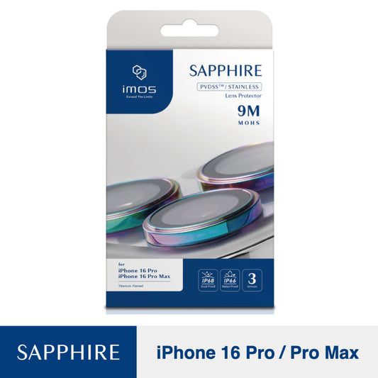 IMOS Sapphire Lens Protector PVD Stainless Frame for iPhone 16 Pro/16 Pro Max - Titanium Plated