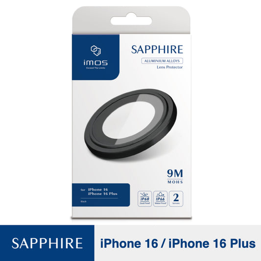 ฟิล์มกระจกป้องกันเลนส์ iPhone 16/16 Plus Imos Sapphire Aluminium Frame สี Black