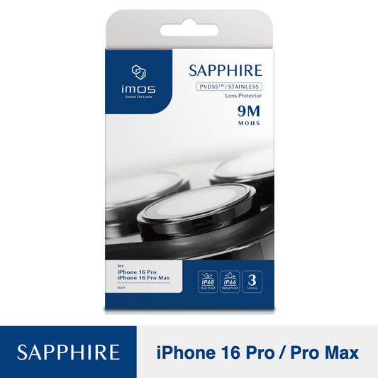 IMOS Sapphire Lens Protector PVD Stainless Frame for iPhone 16 Pro/16 Pro Max - Black