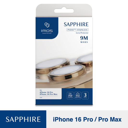 IMOS Sapphire Lens Protector PVD Stainless Frame for iPhone 16 Pro/16 Pro Max - Gold