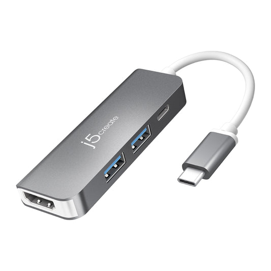 ฮับ USB-C แบบหลายพอร์ต J5 5-in-1 USB-C to 4K HDMI, 2-port USB-A 3.0 รองรับการชาร์จ Power Delivery