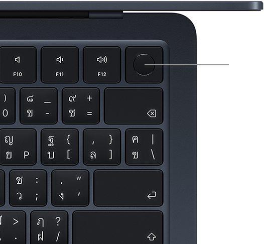 มุมมองด้านบนของคีย์บอร์ดของ MacBook Air พร้อม Touch ID