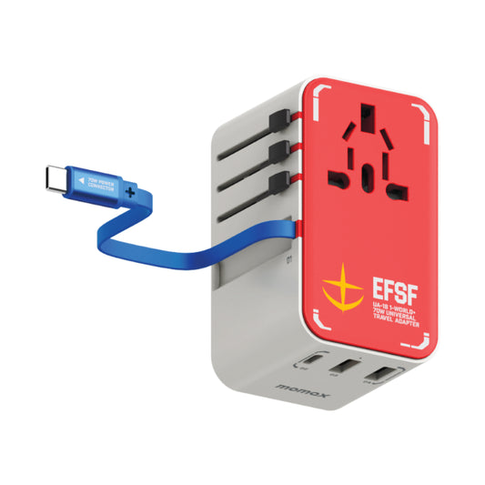 MOMAX 1-World+ 70W GaN 3-Port w/ Built-in USB-C Cable + AC Travel Adaptor (Gundam-White)