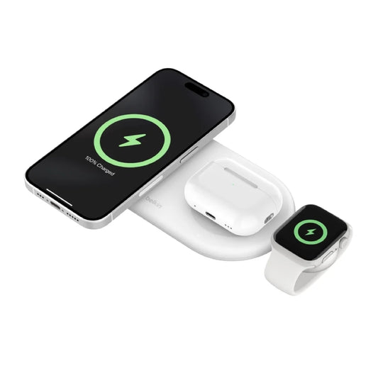 แท่นชาร์จไร้สาย Belkin BOOST CHARGE Qi2 3-in-1 Wireless Charging Pad 15W with Apple Watch สี White