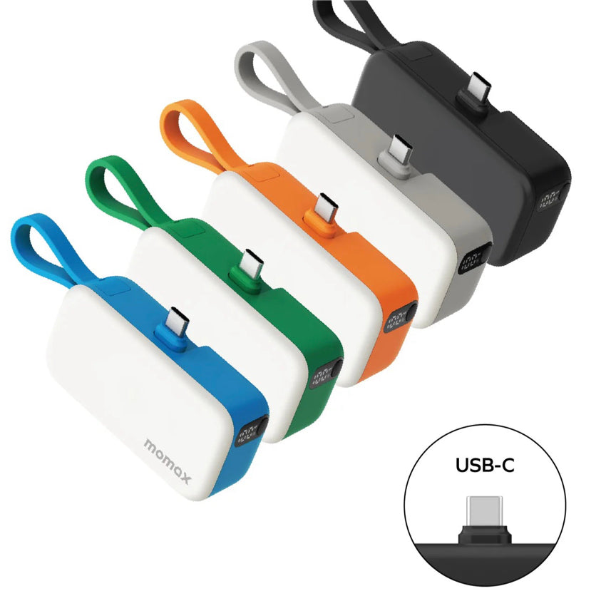 MOMAX 1-Power Mini 5000mAh Bulit-in foldable USB-C connector Battery pack (Black)