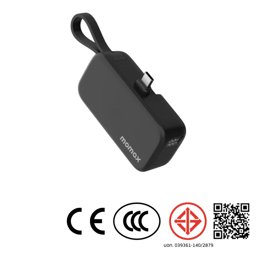 MOMAX 1-Power Mini 5000mAh Bulit-in foldable USB-C connector Battery pack (Black)
