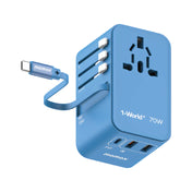 MOMAX 1-World+ 70W GaN 3-Port w /Built-in USB-C Cable + AC Travel Adaptor (Blue)