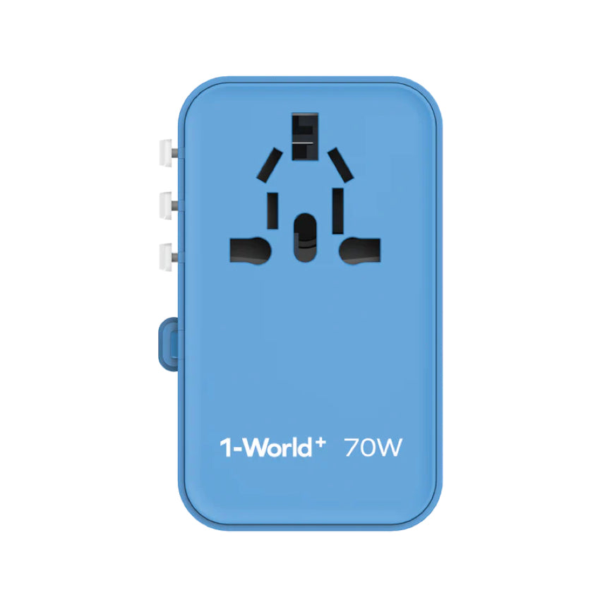 MOMAX 1-World+ 70W GaN 3-Port w /Built-in USB-C Cable + AC Travel Adaptor (Blue)
