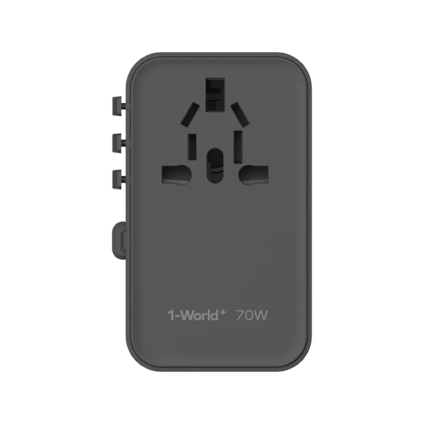 MOMAX 1-World+ 70W GaN 3-Port w/ Built-in USB-C Cable + AC Travel Adaptor (Black)