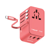 MOMAX 1-World+ 70W GaN 3-Port w /Built-in USB-C Cable + AC Travel Adaptorr (Red)