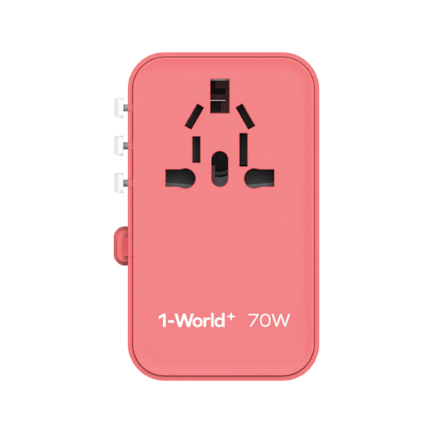 MOMAX 1-World+ 70W GaN 3-Port w /Built-in USB-C Cable + AC Travel Adaptorr (Red)