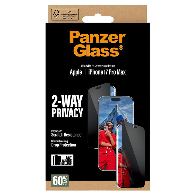 PanzerGlass iPhone 17 Pro Max Film Ultra Wide Fit Privacy screen protector กันรอยขีดข่วนและปกป้องความเป็นส่วนตัว