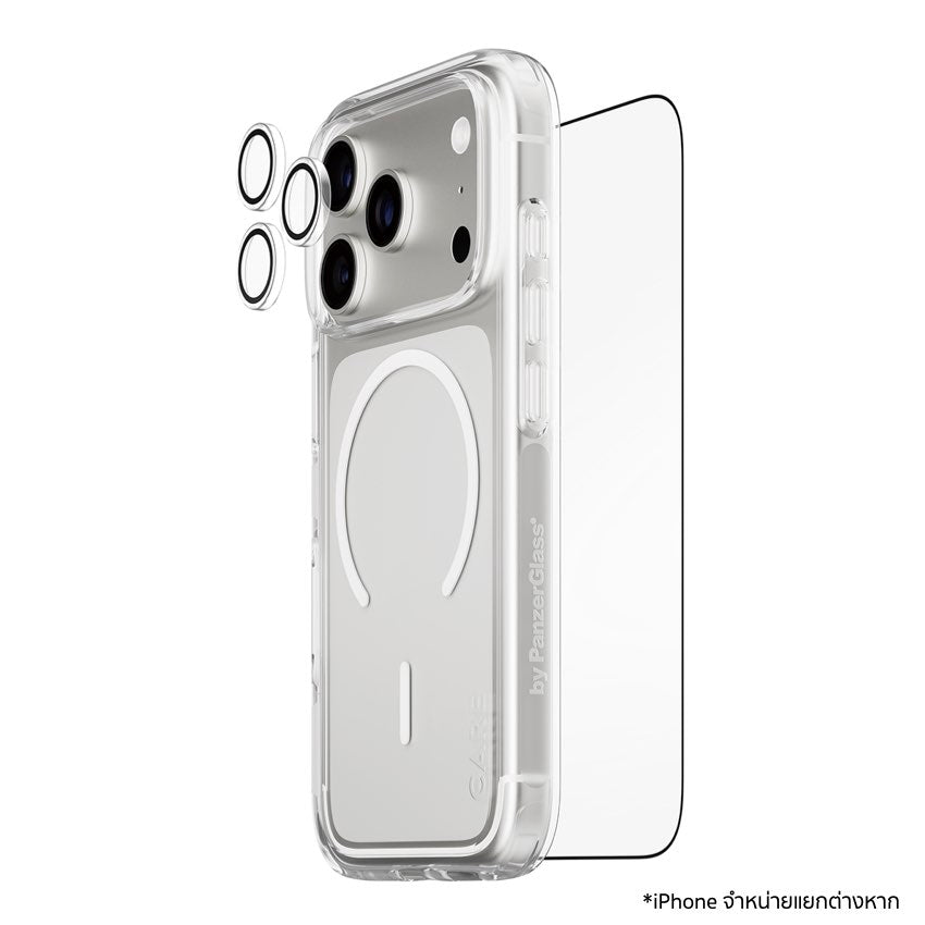ชุดปกป้อง iPhone 17 Pro ครบเซ็ต PanzerGlass เคสใสทนแรงกระแทก + ฟิล์มกันรอย