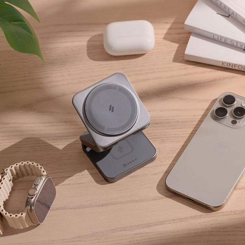 แท่นชาร์จไร้สาย Adam Element Mag 3 Pro Qi2 สี Gray พับได้ สำหรับ iPhone, Apple Watch, AirPods รองรับ MagSafe