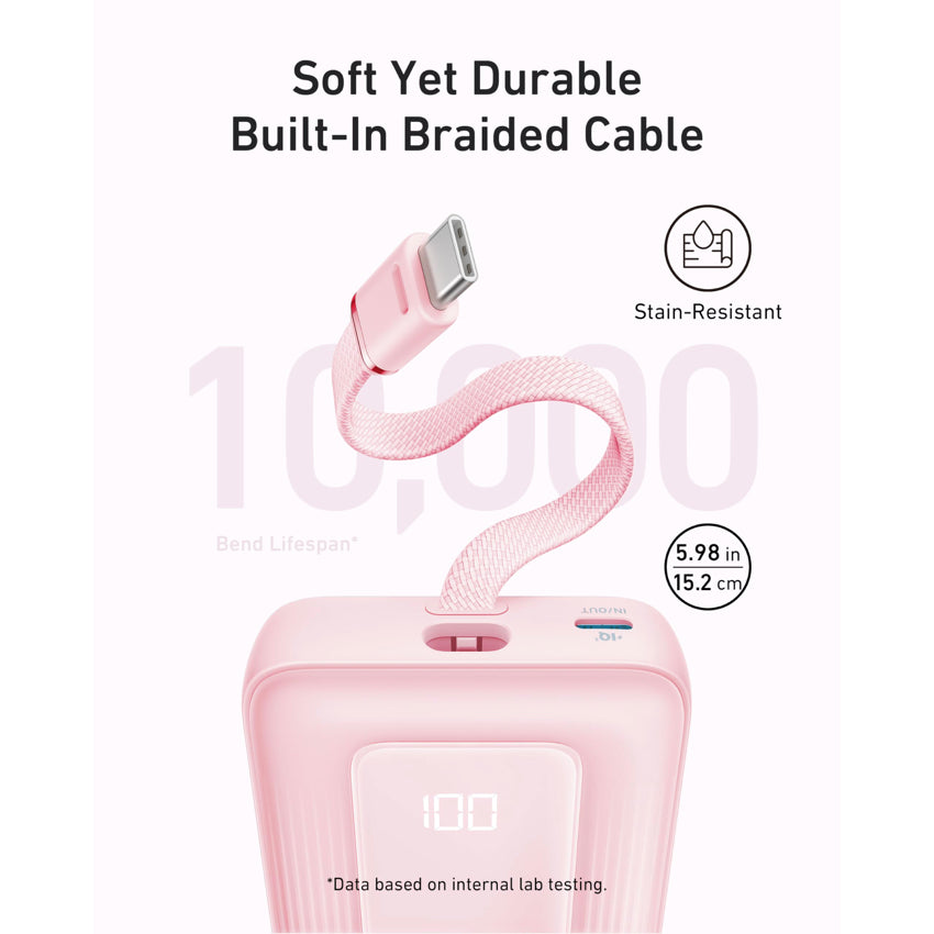 Anker Zolo Power Bank [10K 30W Built-in USB-C Cable] - White