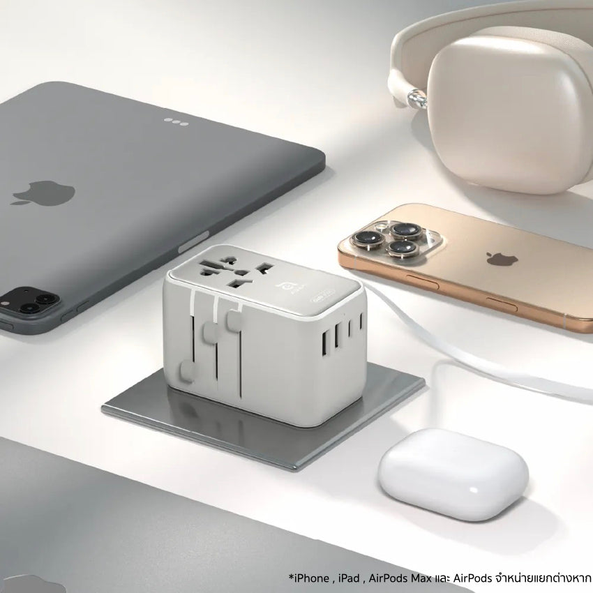 Adam Element OMNIA T35L Universal Travel Adapter with Built-In USB-C Cable 35W-Gray