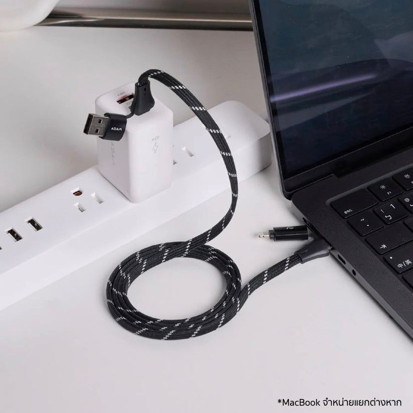 สายชาร์จ Adam Element PeAk 4 in 1 Magnetic Flat Cable 60W รองรับ USB-C, USB-A, Lightning ดีไซน์ทนทาน ชาร์จเร็วสูงสุด 60W ใช้ได้หลายอุปกรณ์