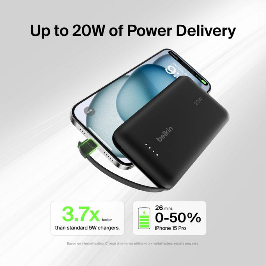 BELKIN BOOST CHARGE Power Bank 10K with built in cable-Black