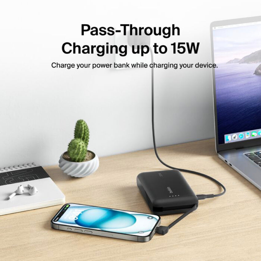 BELKIN BOOST CHARGE Power Bank 10K with built in cable-Black