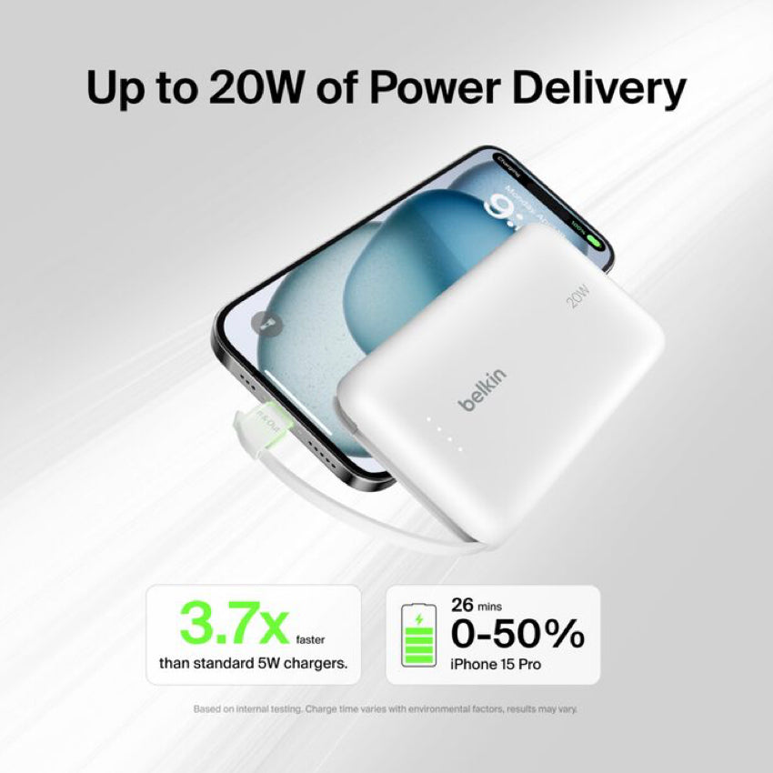 BELKIN BOOST CHARGE Power Bank 10K with built in cable-White