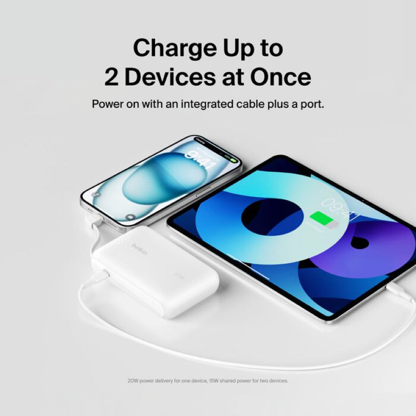 BELKIN BOOST CHARGE Power Bank 10K with built in cable-White