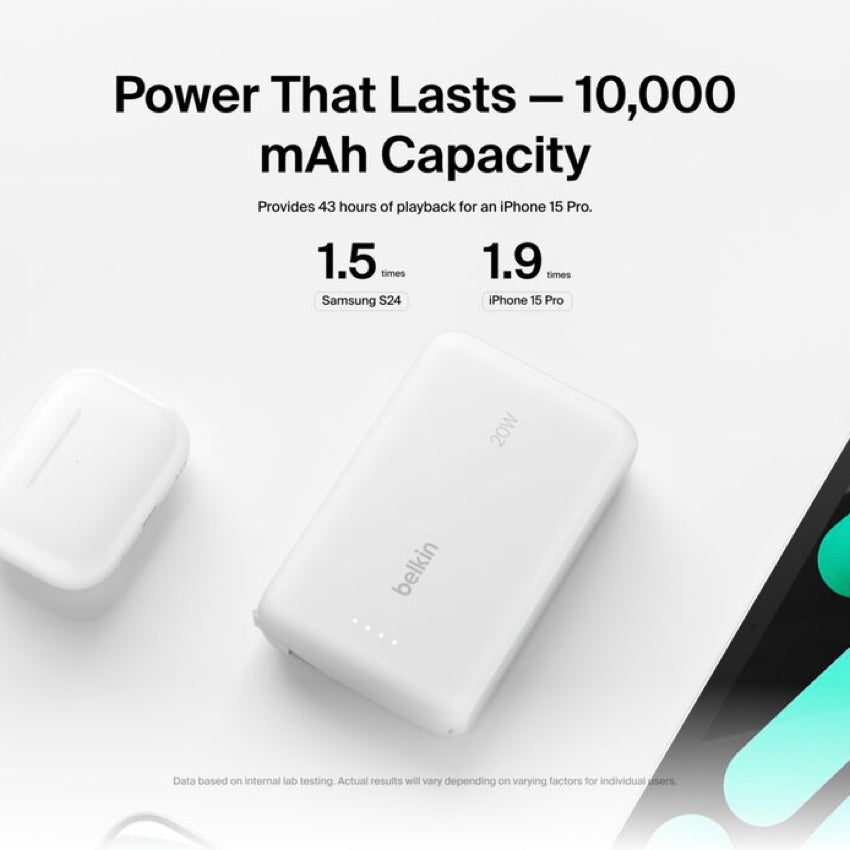 BELKIN BOOST CHARGE Power Bank 10K with built in cable-White