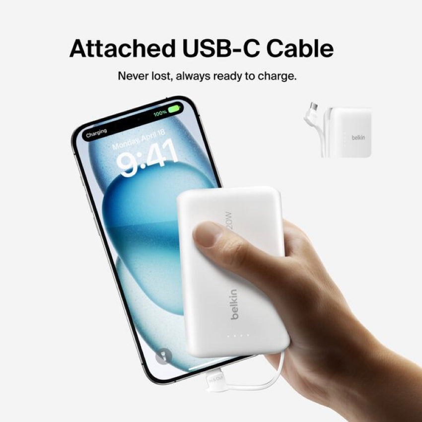BELKIN BOOST CHARGE Power Bank 10K with built in cable-White