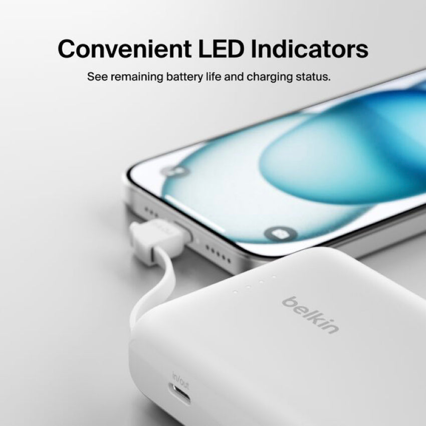 BELKIN BOOST CHARGE Power Bank 10K with built in cable-White