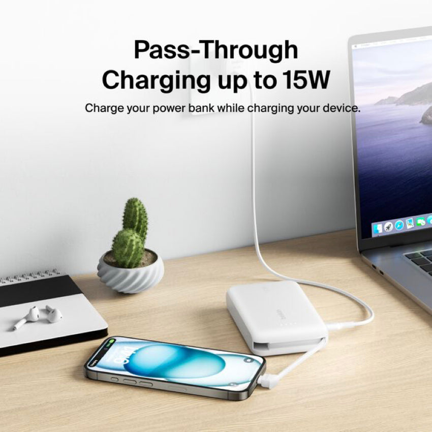BELKIN BOOST CHARGE Power Bank 10K with built in cable-White