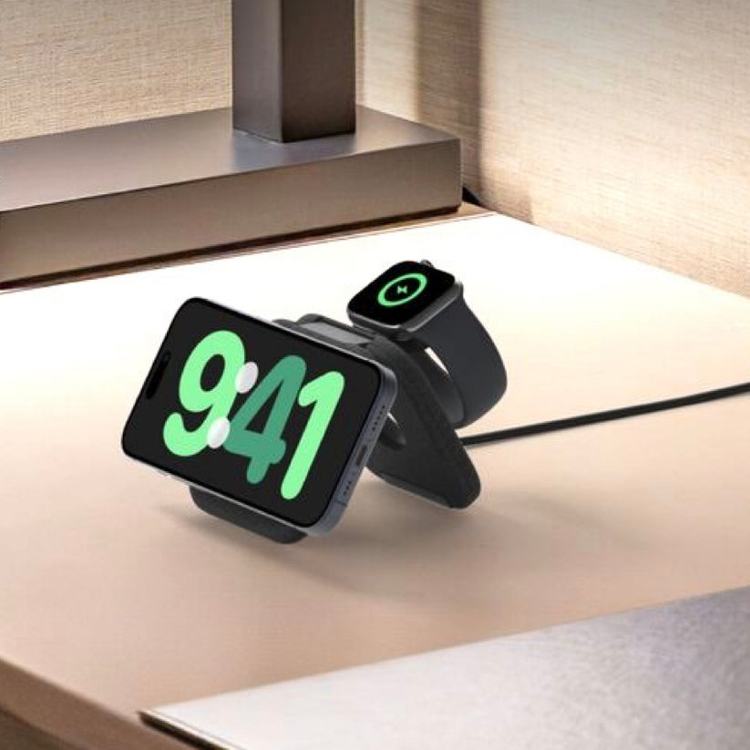 แท่นชาร์จไร้สาย Belkin BoostCharge Pro 2 in 1 สี Black ชาร์จอุปกรณ์ 2 เครื่องได้ แบรนด์ BELKIN