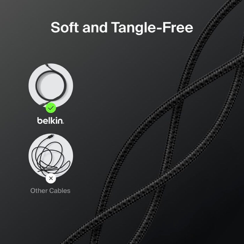 สายชาร์จ Belkin BoostCharge Pro USB-A to USB-C 15W ทนทาน ยืดหยุ่น ชาร์จ iPhone 16 ถึง 50% ใน 45 นาที พร้อมดีไซน์เป็นมิตรต่อสิ่งแวดล้อม