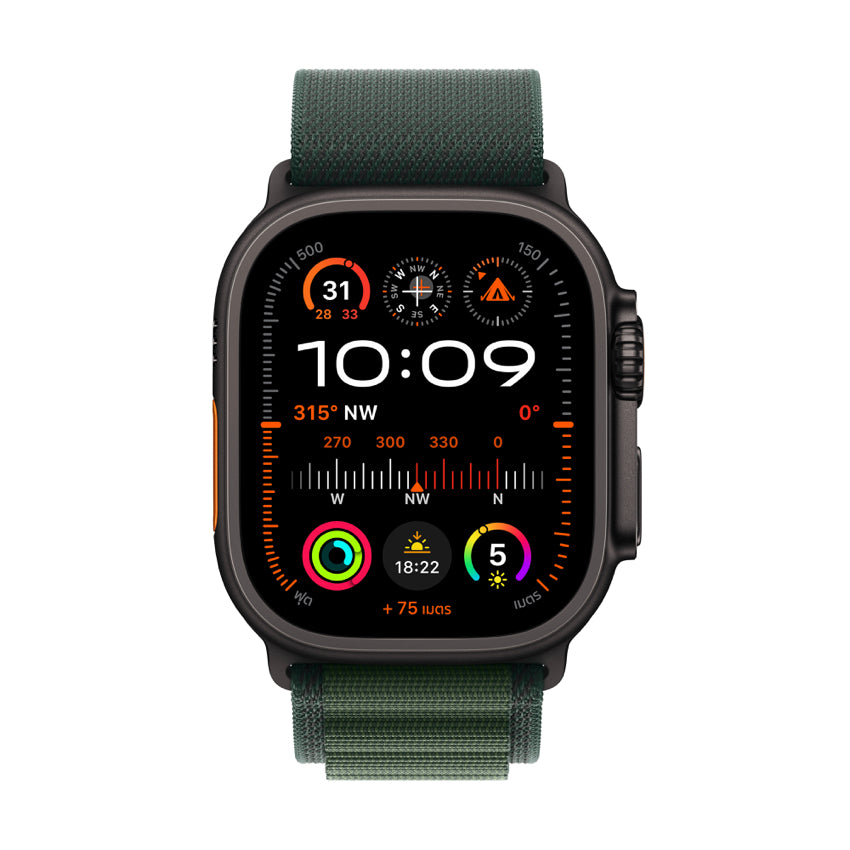Apple AW 49mm Black Titanium Case Ultra 2 GPS + Cellular - Dark Green Alpine Loop - Medium