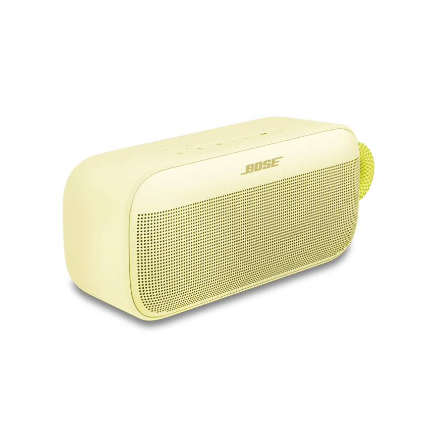 ลำโพงบลูทูธ Bose SoundLink Plus สี Citrus Yellow วางบนพื้นเรียบ