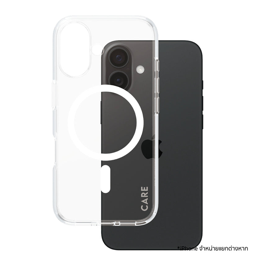 เคสไอโฟน Flagship รองรับ MagSafe สำหรับ iPhone 16 สี White ดีไซน์ใส จากแบรนด์ CARE by PanzerGlass