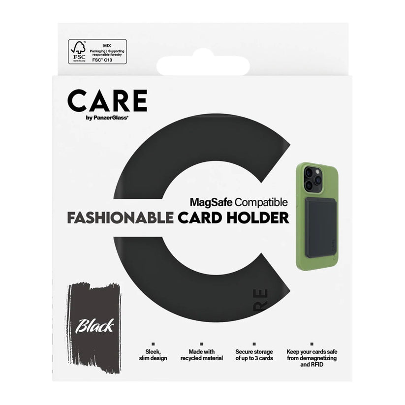 กระเป๋าใส่บัตร Fashionable Cardholder สำหรับ iPhone สี Black รองรับ MagSafe แบรนด์ CARE by PanzerGlass