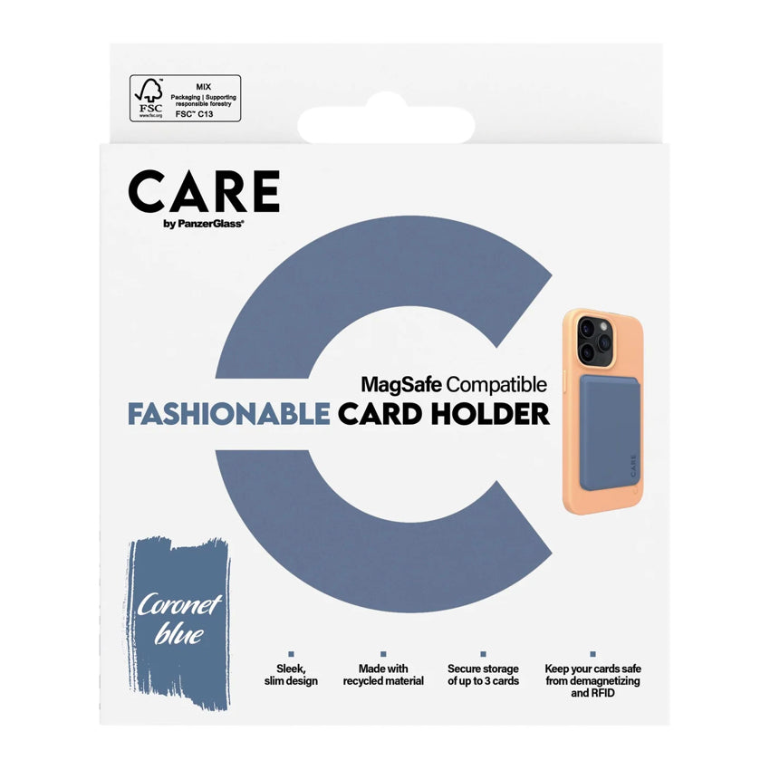 กระเป๋าใส่บัตร Fashionable Cardholder สำหรับ iPhone สี Blue รองรับ MagSafe แบรนด์ CARE by PanzerGlass