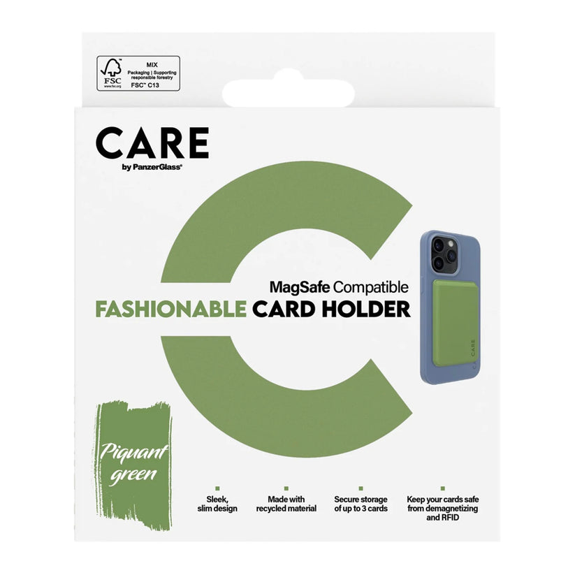 กระเป๋าใส่บัตร Fashionable Cardholder สำหรับ iPhone สี Green รองรับ MagSafe แบรนด์ CARE by PanzerGlass